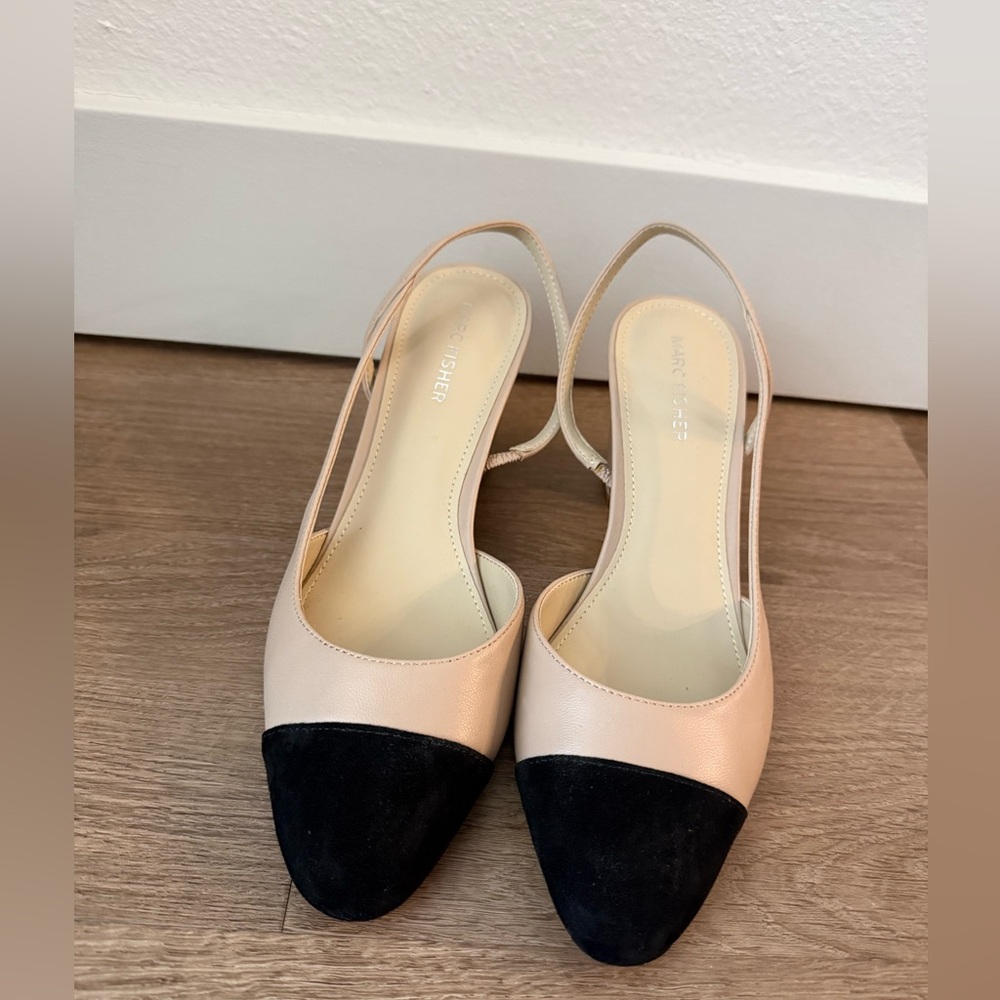 Marc Fisher Women's Black and Cream Slingback Flats
